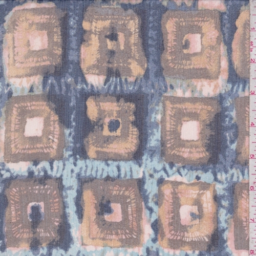 Apricot/Brown Batik Square Silk Crinkle Chiffon