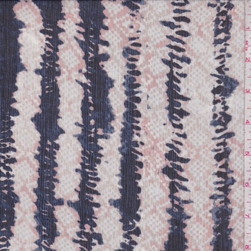 Pink Beige/Ocean Blue Diamond/Stripe Silk Crinkle Chiffon