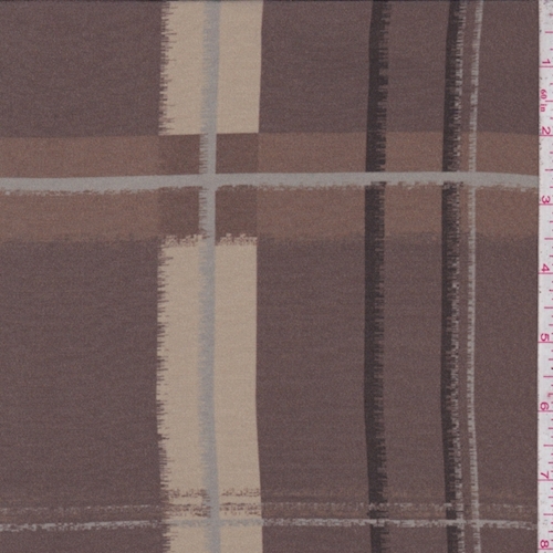 Taupe/Tan Plaid Silk Crepe de Chine