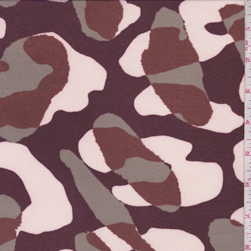 Mulberry/Sage/Rust Abstract Camo Silk Crepe de Chine