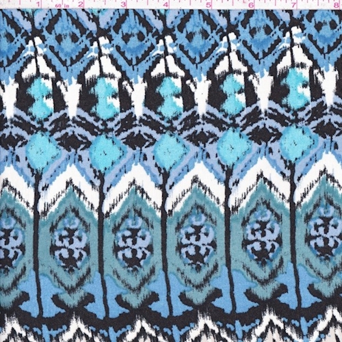 Black/Cadet/Turquoise Ikat Diamond Rayon Challis