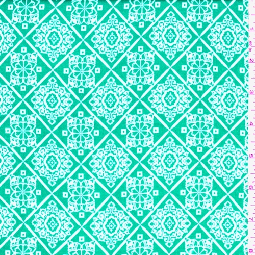 Aquamarine/White Medallion Diamond Rayon Crepe