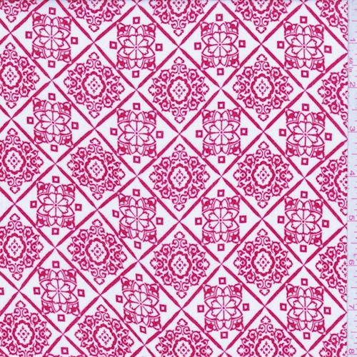 White/Crimson Medallion Diamond Rayon Crepe