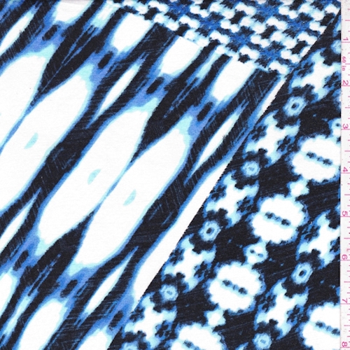 White/Violet/Black Deco Patch Rayon Jersey Knit