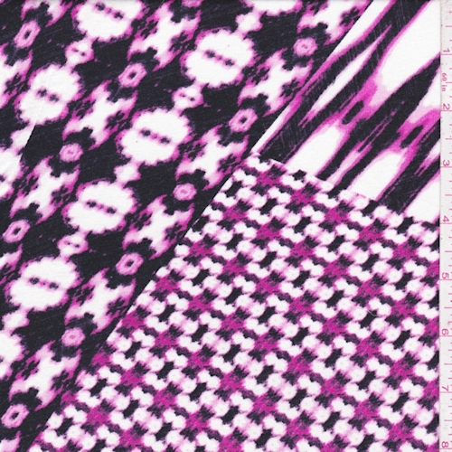 White/Fuchsia/Black Deco Patch Rayon Jersey Knit