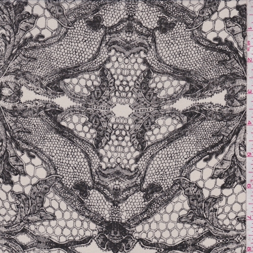 Ivory/Onyx Lace Print Silk Crepe de Chine