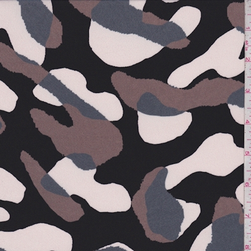 Black/Cocoa/Pink Abstract Camo Silk Crepe de Chine