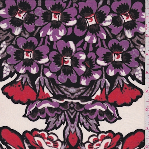 Black/Red/Purple Floral Silk Crepe de Chine