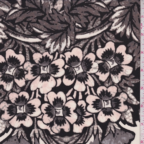 Black/Blush/Pewter Floral Silk Crepe de Chine