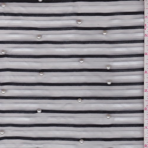 White/Black Stripe Organza
