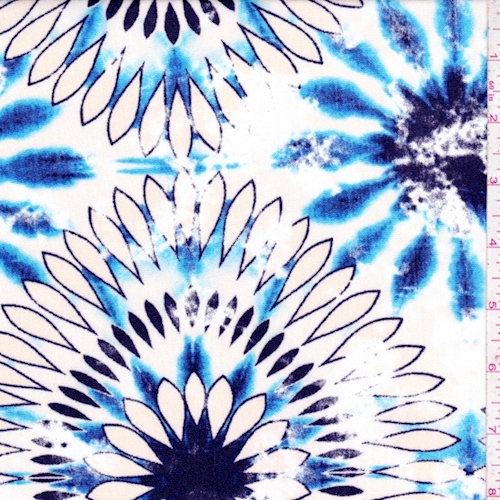 Golden Beige/Cobalt Tie Dye Floral Crepon