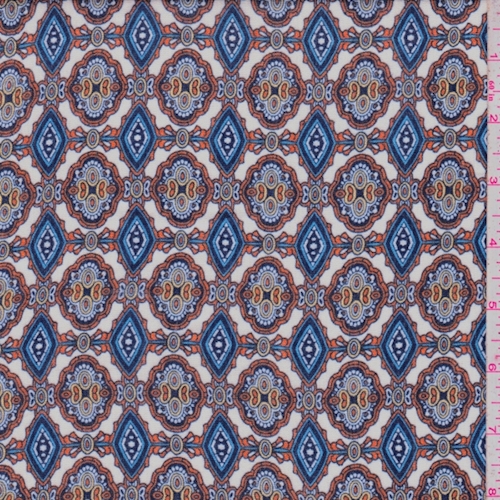 White/Pumpkin/Navy Trefoil Medallion Crepon