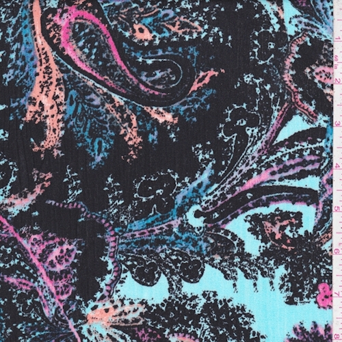 Black/Peach/Turquoise Paisley Crepon