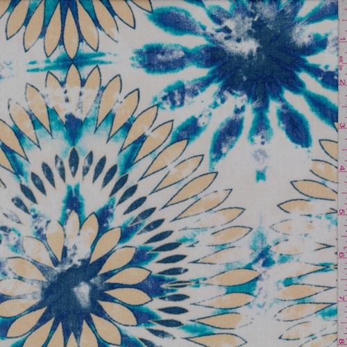 Off White/Pale Gold Tie Dye Floral Crepon