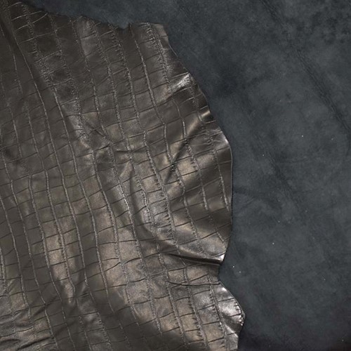 Deep Brown Embossed Scaley Leather Hide HIDE638