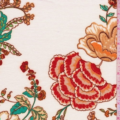 White/Tan Stylized Floral Ponte Double Knit