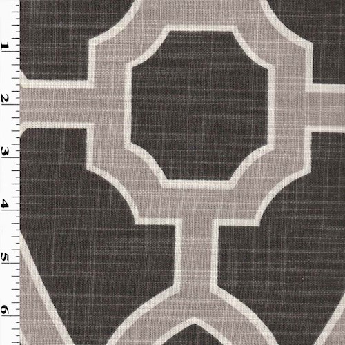 *5 1/2 YD PC--Gray/Black/Ivory Multi Gemoetric Printed Slub Plain Weave Home Decorating Fabric DFW2173-X