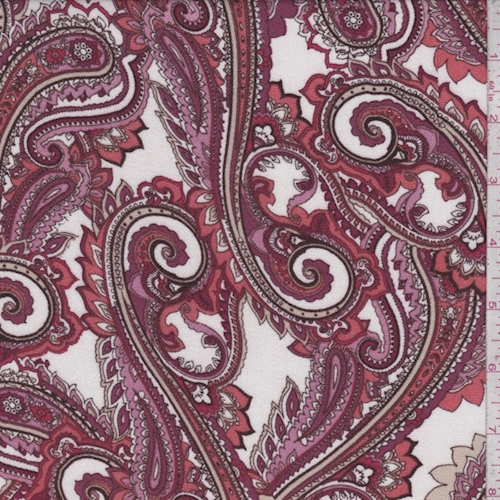 White/Berry/Fire Stylized Paisley Crepon