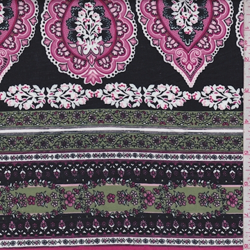 Black/Raspberry Stylized Stripe Print Cotton