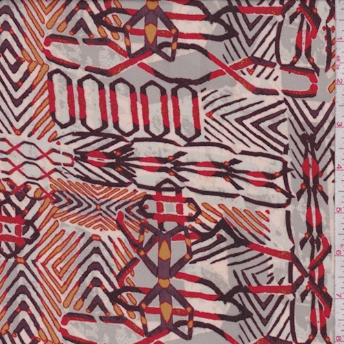 Stone/Beige/Maroon Inca Print Silk Georgette