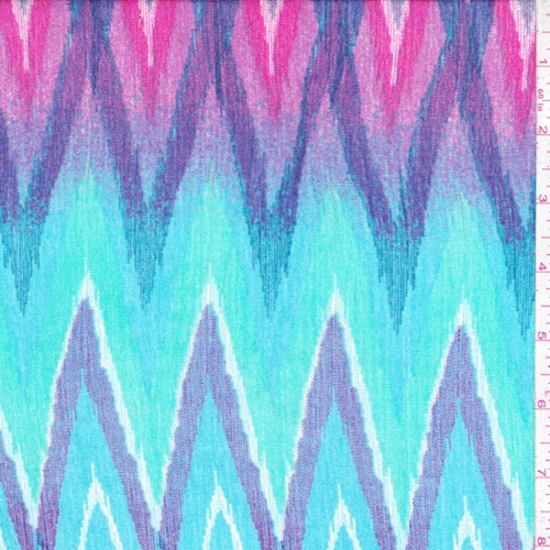 Fuchsia/Turquoise/Sea Green Flamestitch Crepon