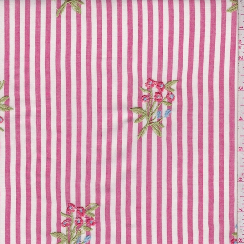 Berry/White Stripe Embroidered Floral Rayon Challis
