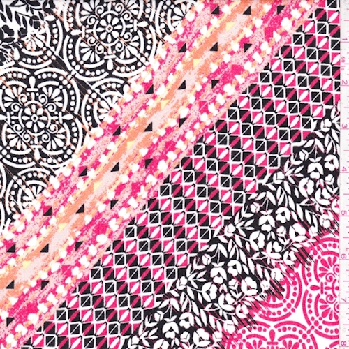 Red/Black/White Deco Diagonal Stripe Crepon