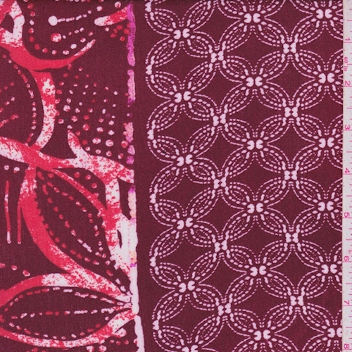 Wine/White/Red Batik Deco Stripe Crepon