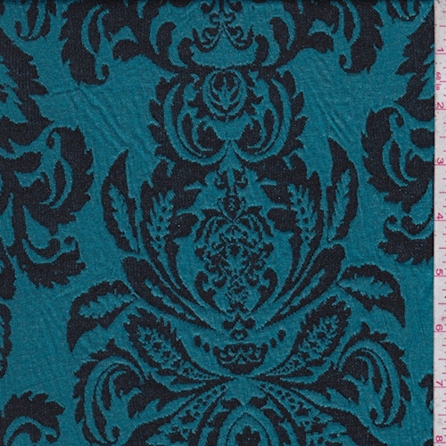 Teal Blue/Black Damask Jacquard Double Knit