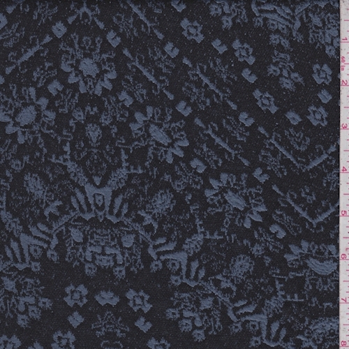 Black/Blue Slate Scroll Chevron Jacquard Double Knit