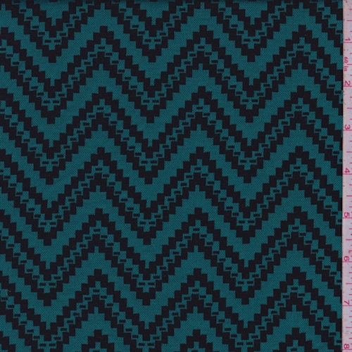 Teal/Black Jagged Chevron Jacquard Double Knit