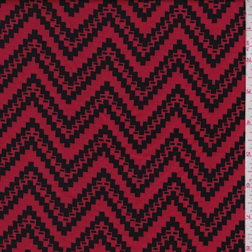 Red/Black Jagged Chevron Jacquard Double Knit