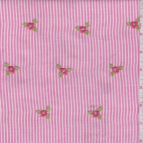 Berry/White Stripe Embroidered Floral Rayon Challis