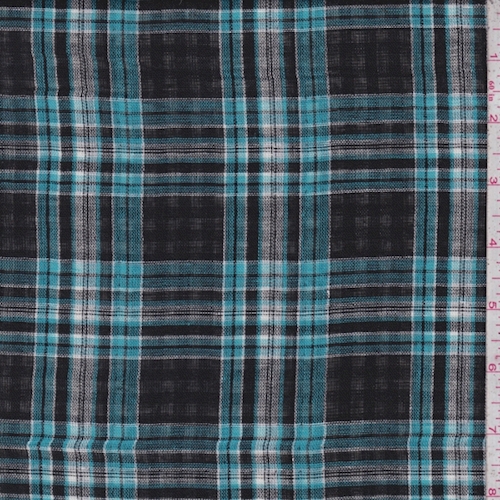 Black Aqua/Black White Plaid Reversible Cotton Gauze