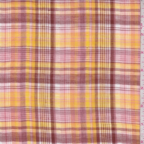 Copper/Yellow/Pink Plaid Reversible Cotton Gauze