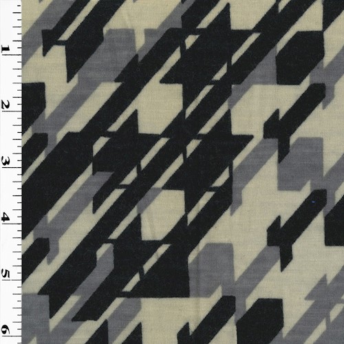 Black/Gray Wool Blend Abstract Houndstooth Print Jersey Knit APS00193