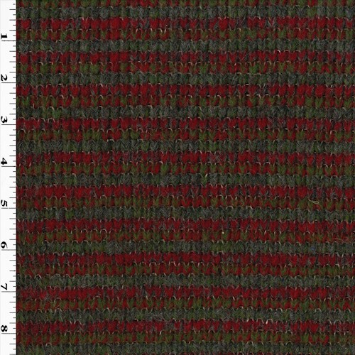 Red/Gray/Moss Wool Blend Textured Sweater Knit APS00316