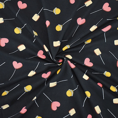 Black/Coral Lollipop Heart Printed Double Brushed ITY Knit