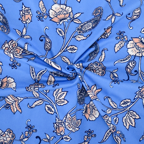 Blue/Blush/White Floral Printed Double Brushed ITY Knit