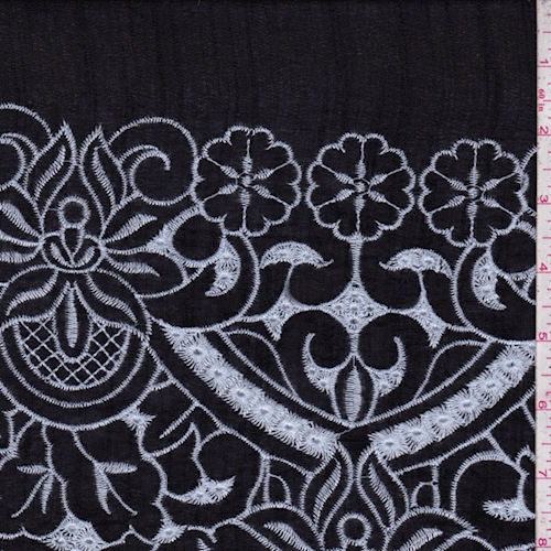 Black/White Embroidered Floral Linen Look