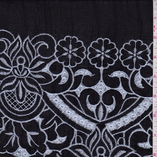 Black/White Embroidered Floral Linen Look - 90654 | Fashion Fabrics