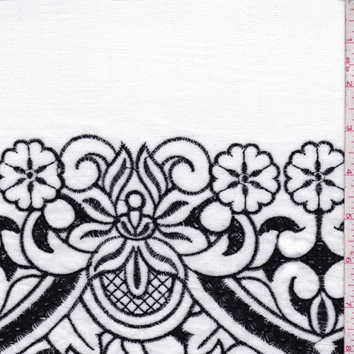 White/Black Embroidered Floral Linen Look