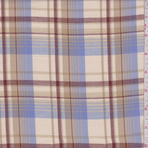 Beige/Periwinkle/Maroon Plaid Flannel