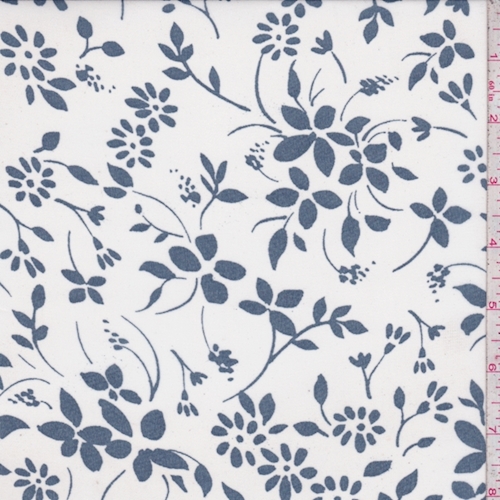 White/Vintage Blue Floral Crepe Georgette