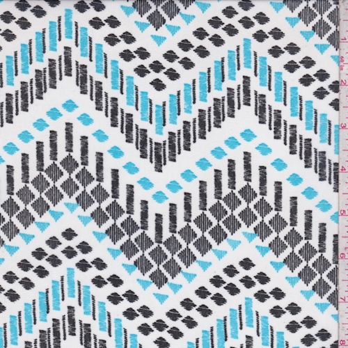 White/Turquoise/Black Geo Chevron Crepe Georgette