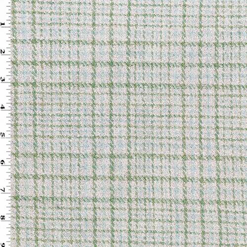 *1 3/8 YD PC--Green/Gray/Teal Wool Blend Boucle Plaid Jacketing