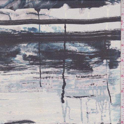 Ivory/Slate/Black Brush Stroke Silk Chiffon
