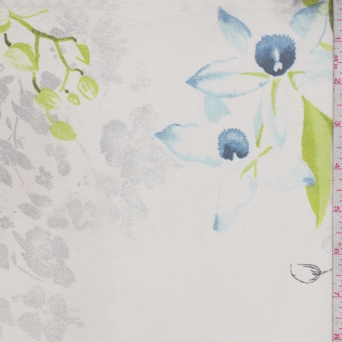 Off White/Citron/Grey Floral Silk Chiffon