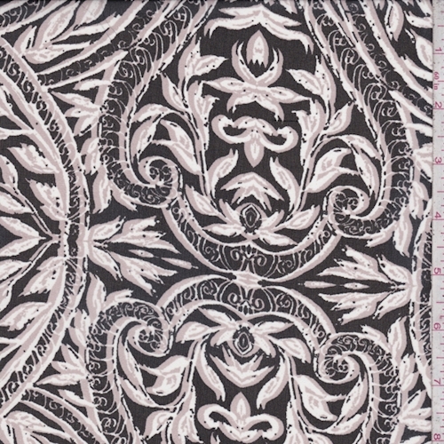 Black/Dusty Pink Vine Medallion Silk Chiffon