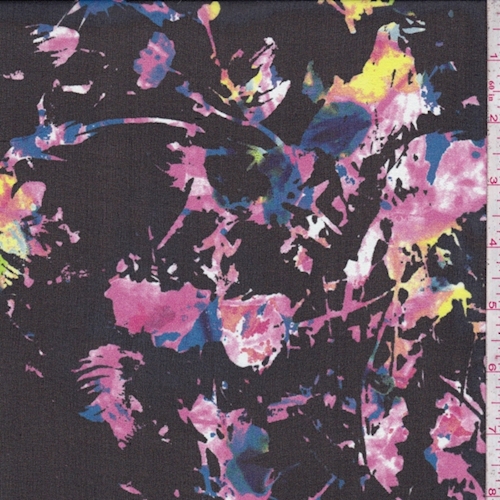Black Multi Mottled Floral Silk Chiffon